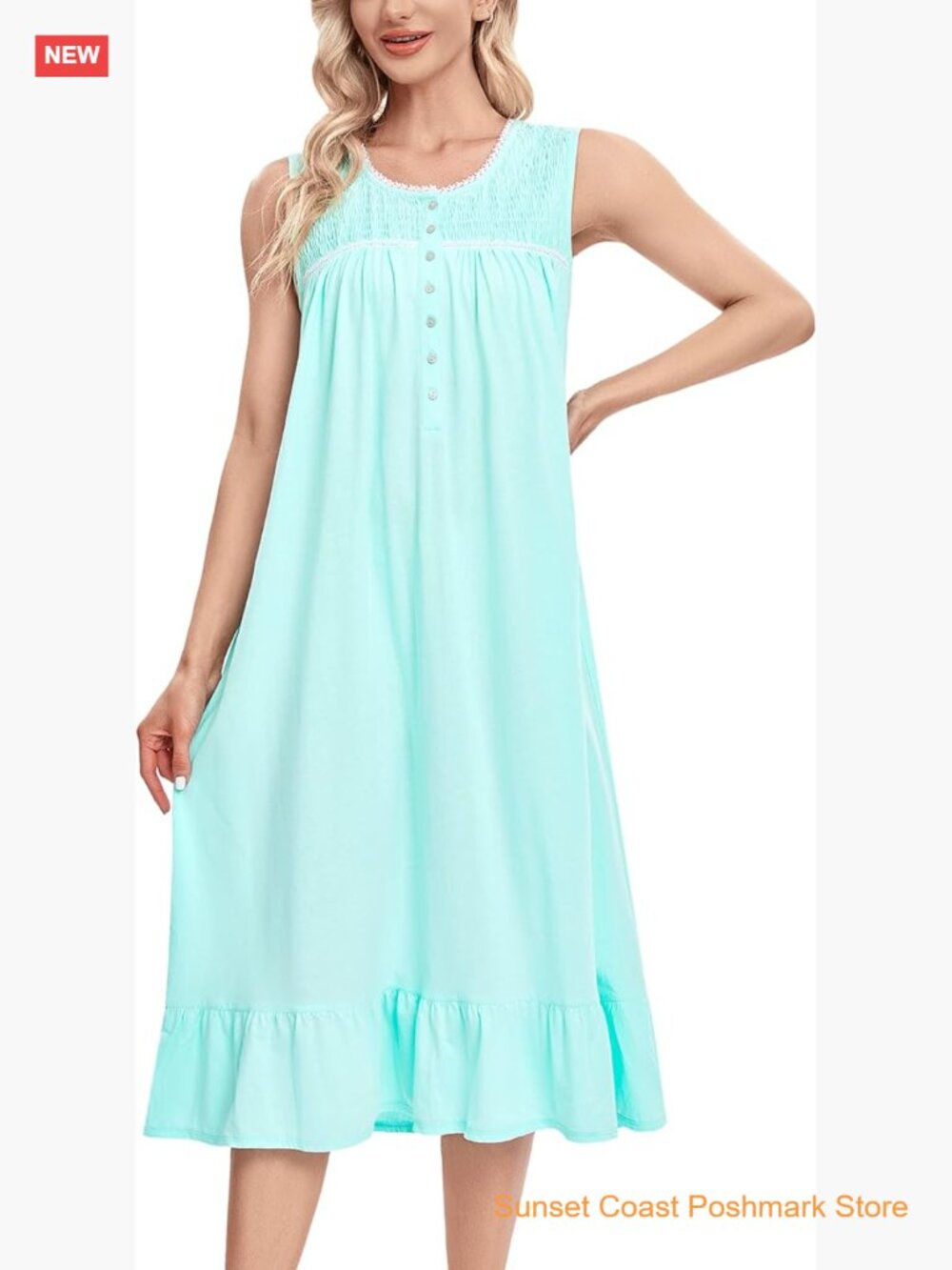 Women's Sleeveless Cotton Nightgown Nightdress Lace Neck Pajama Dress